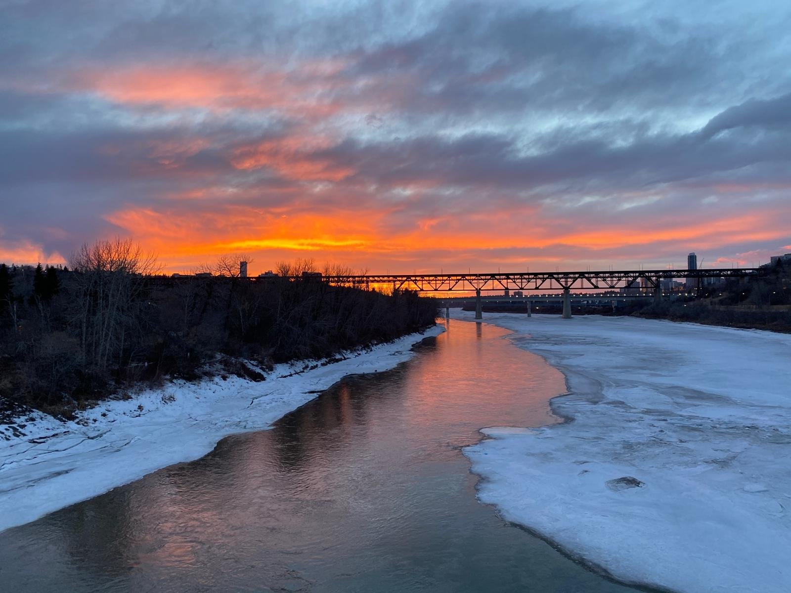 Sunset over the North Saskatchewan River from Walterdale Bridge