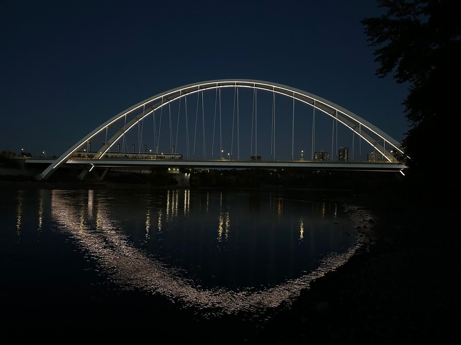 Walterdale Bridge at night along the North Saskatchewan River